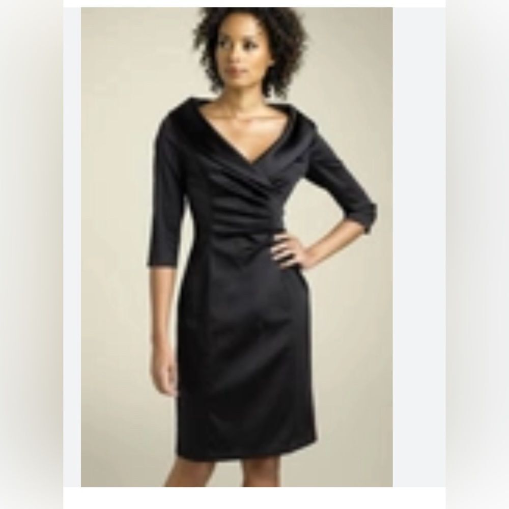 Kay Unger Navy Blue Satin Portrait Collar Sheath Cocktail Dress Size 4 EUC